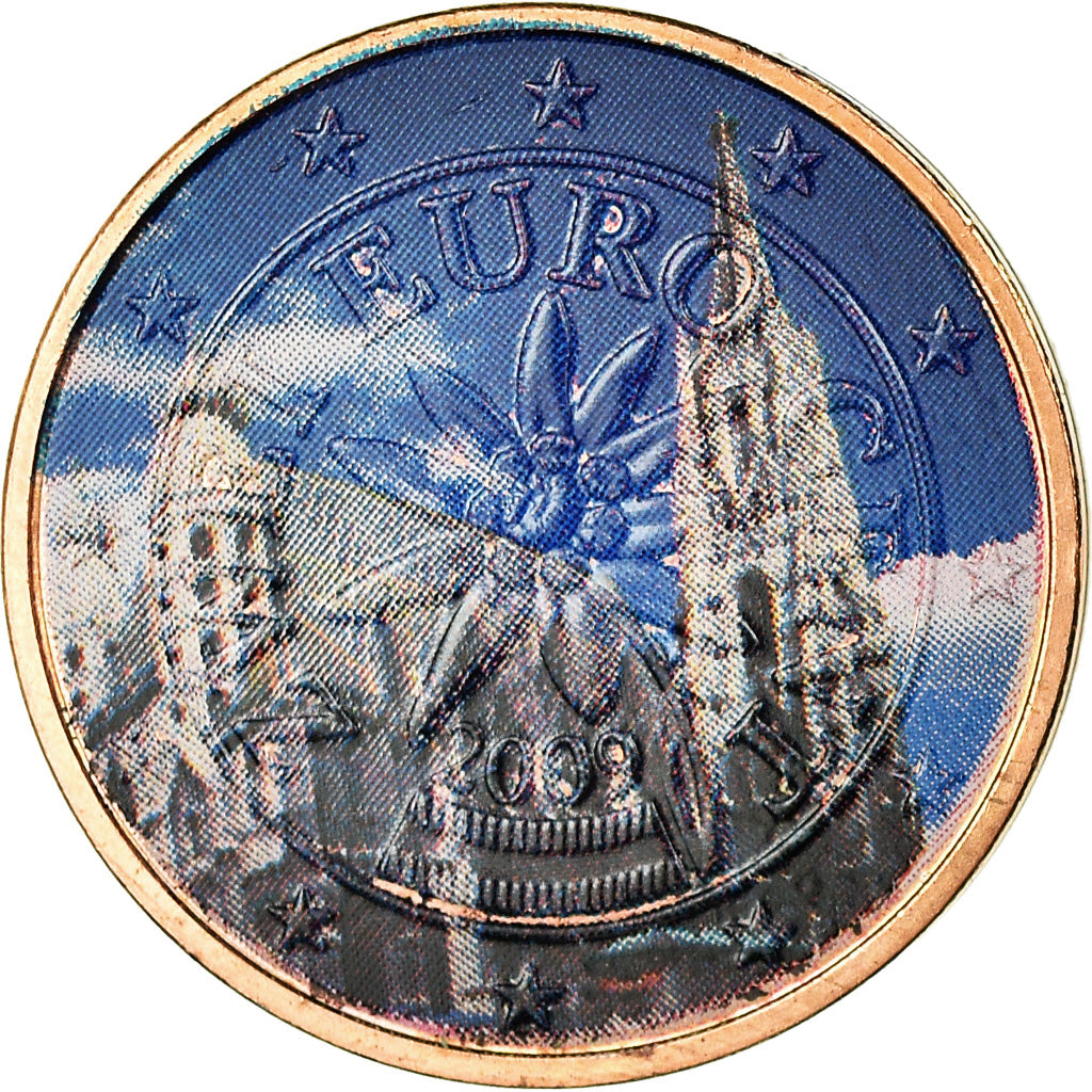 Austria, Cathédrale Vienne, 2 Euro Cent, 2009, Colorised, AU(55-58), Copper