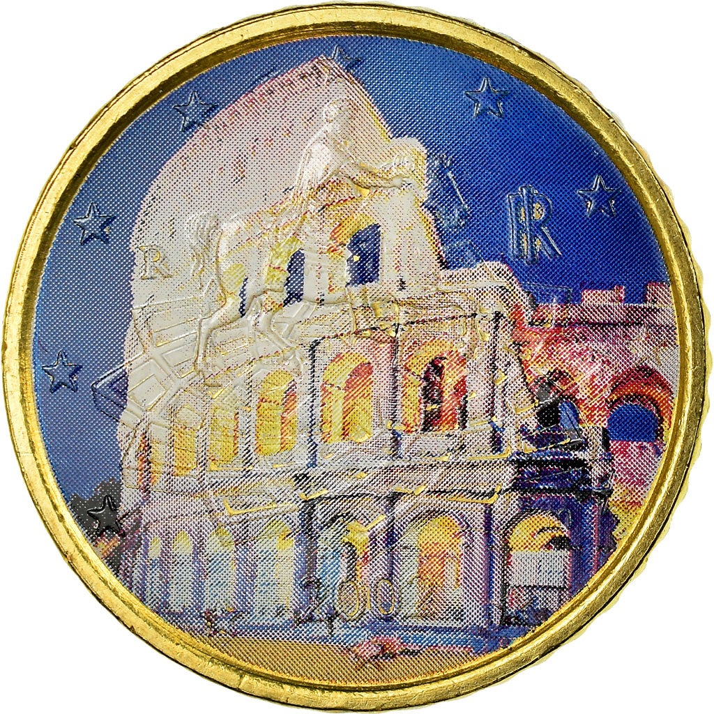 Italy, 50 Euro Cent, Coliseum, 2002, Colorised, AU(55-58), Brass, KM:215