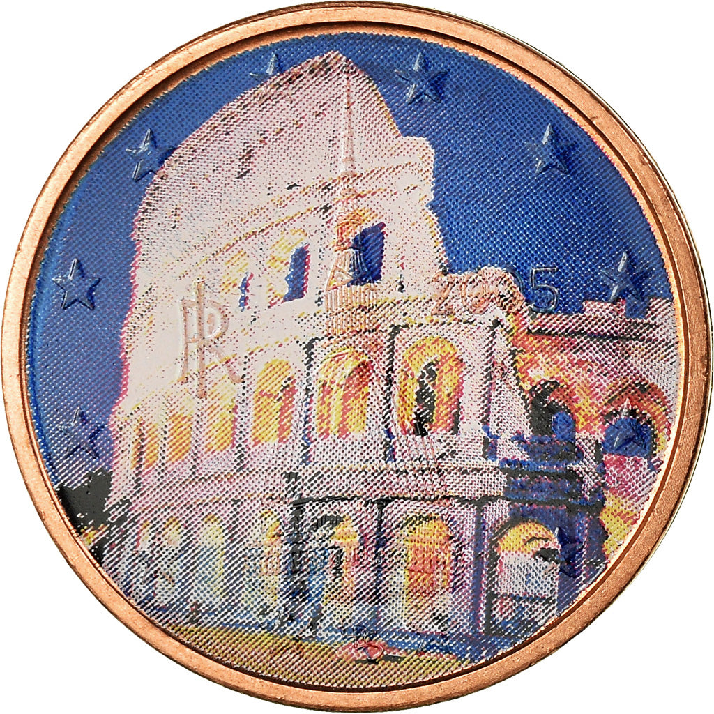 Italy, 2 Euro Cent, Coliseum, 2005, Colorised, AU(55-58), Copper Plated Steel