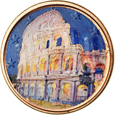 Italy, Euro Cent, Coliseum, 2009, Colorised, AU(55-58), Copper Plated Steel