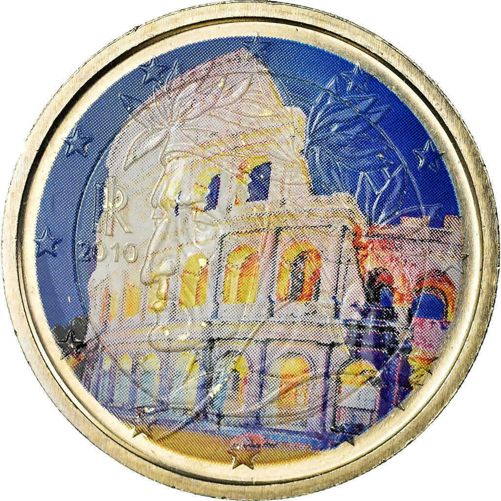 Italy, 2 Euro, Coliseum, 2010, Colorised, AU(55-58), Bi-Metallic, KM:251