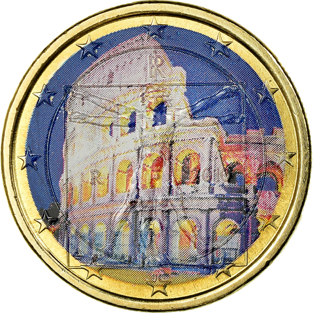 Italy, Euro, Coliseum, 2010, Colorised, AU(55-58), Bi-Metallic, KM:250