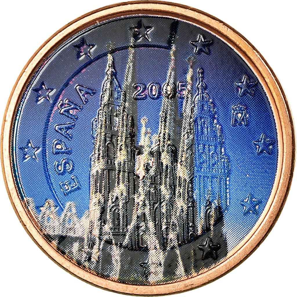 Spain, 5 Euro Cent, 2005, Colorised, AU(55-58), Copper Plated Steel, KM:1042