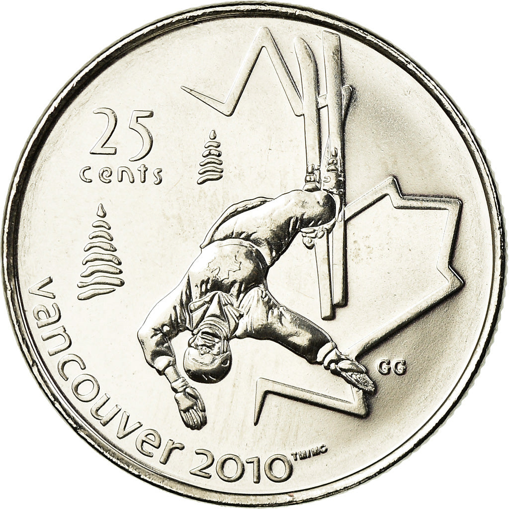 Moneta, Canada, Elizabeth II, Freestyle skiing, 25 Cents, 2008, SPL, Acciaio