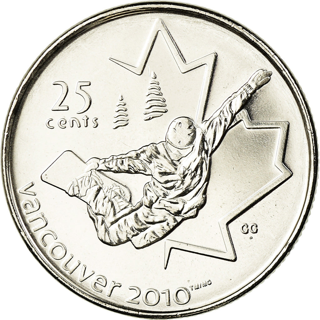 Coin, Canada, Elizabeth II, Snowboard, 25 Cents, 2008, MS(63), Nickel plated