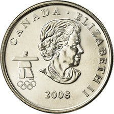 Moeda, Canadá, Elizabeth II, Snowboard, 25 Cents, 2008, MS(63), Aço Niquelado
