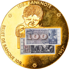 Schweiz, Medaille, Billet de Banque 100 Francs, 1957, UNZ, Copper Gilt