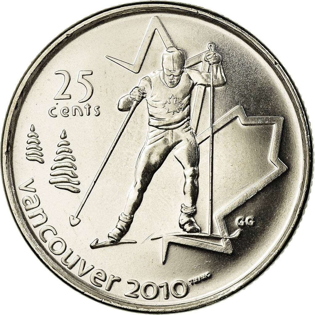 Moneta, Canada, Elizabeth II, Cross-country skiing, 25 Cents, 2009, SPL, Acciaio