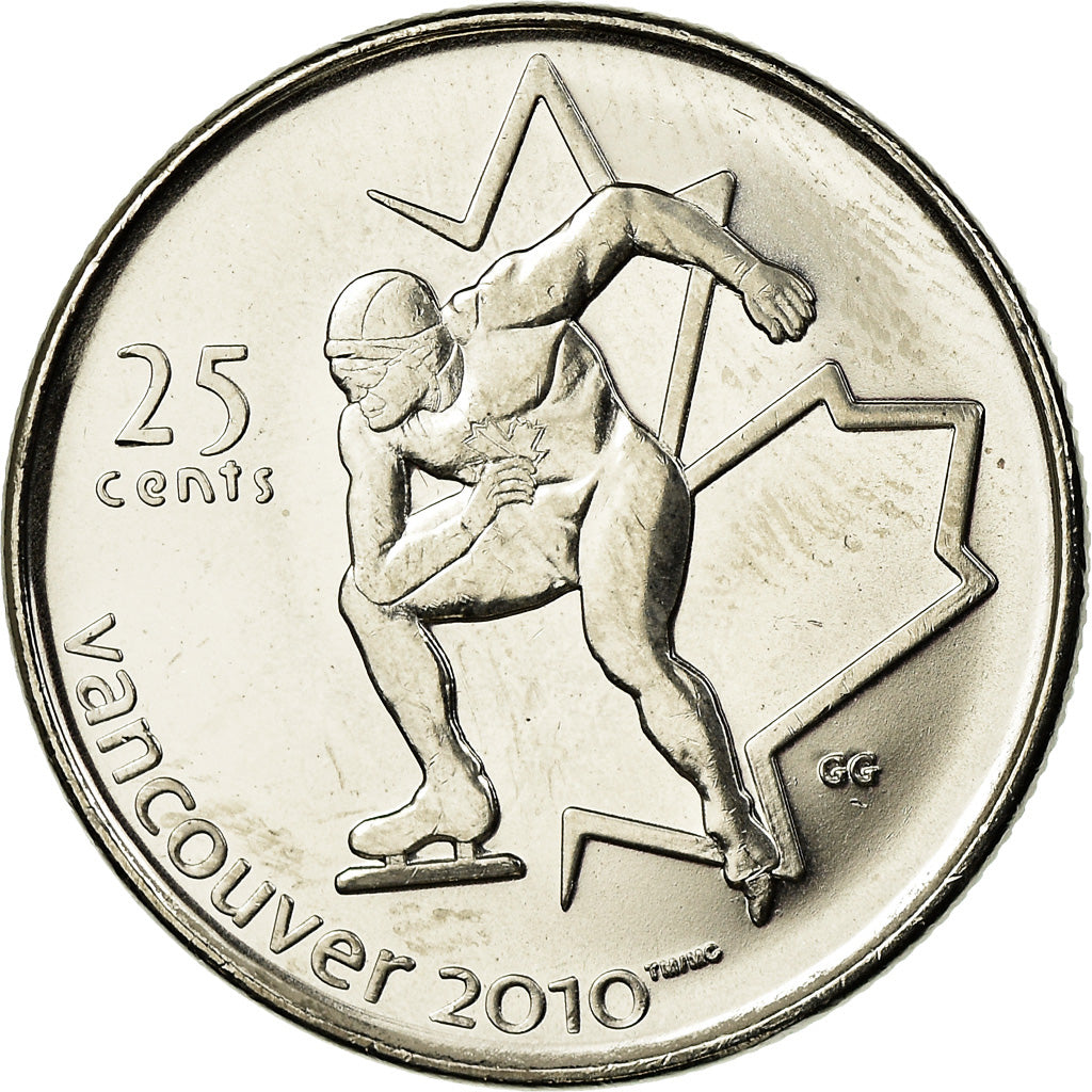 Coin, Canada, Elizabeth II, Speed skating, 25 Cents, 2009, MS(63), Nickel plated