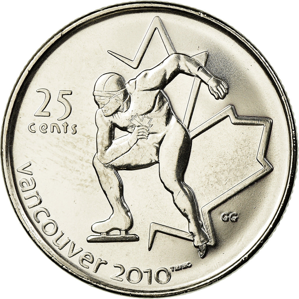 Coin, Canada, Elizabeth II, Speed skating, 25 Cents, 2009, MS(63), Nickel plated