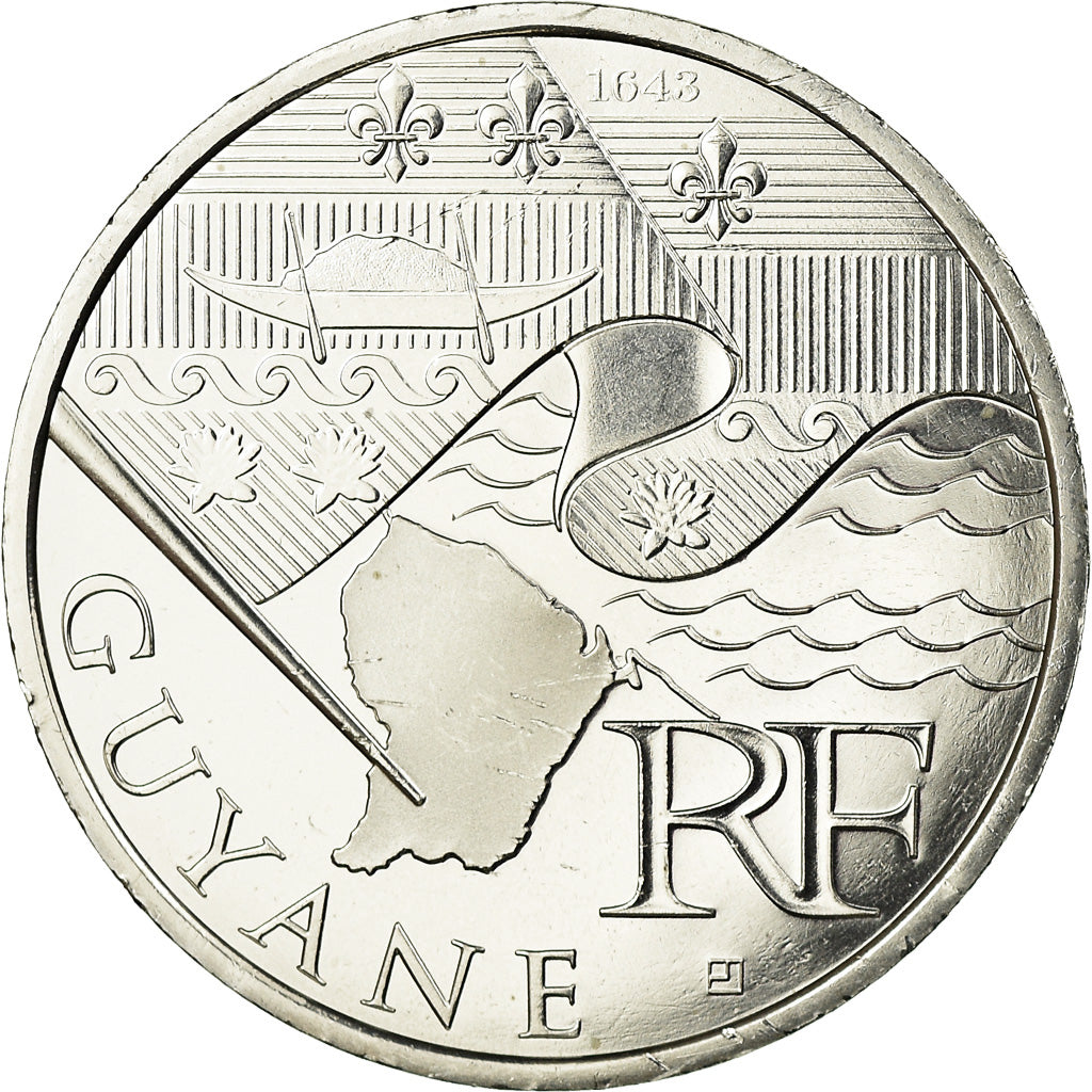 France, 10 Euro, Guyane, 2010, MS(63), Silver, KM:1654