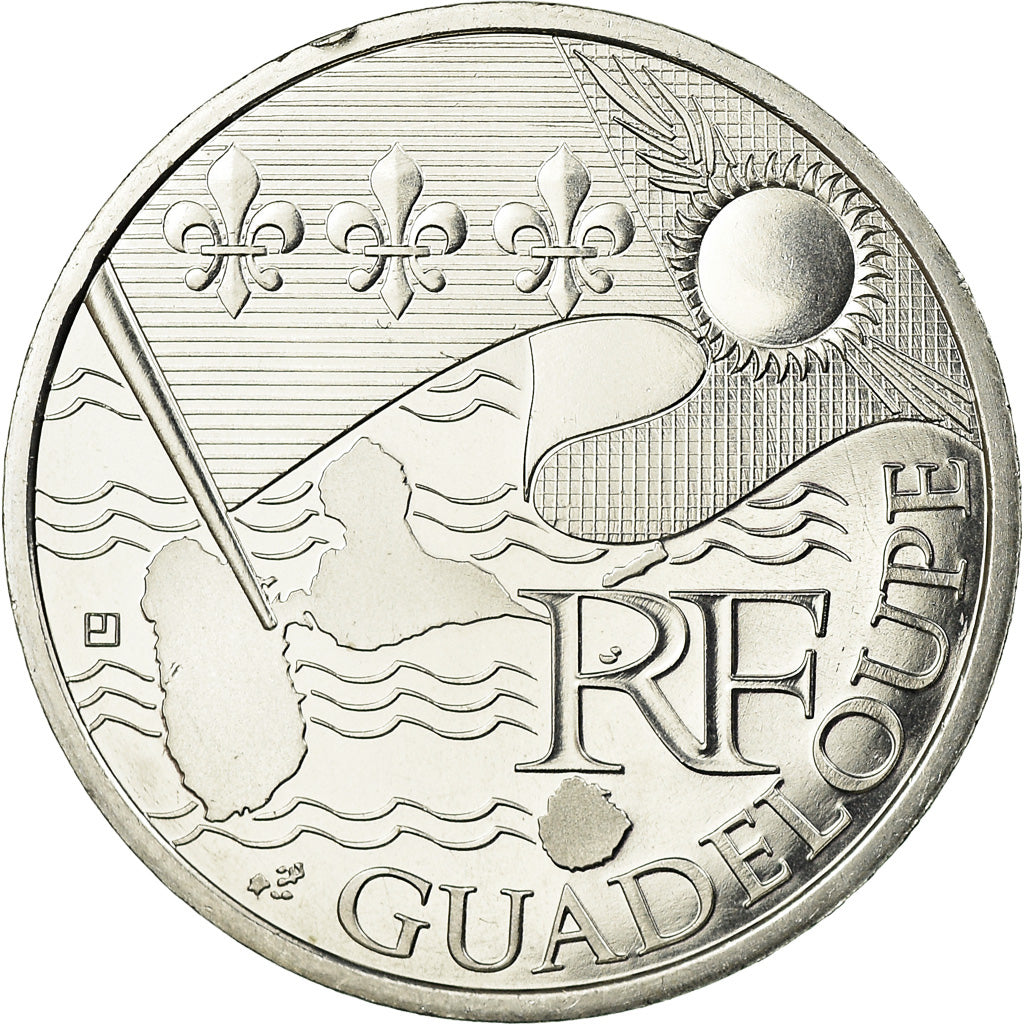 France, 10 Euro, 2010, Guadeloupe, MS(63), Silver, KM:1655