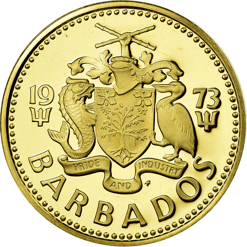 Coin, Barbados, 5 Cents, 1973, Franklin Mint, Proof, MS(65-70), Brass, KM:11