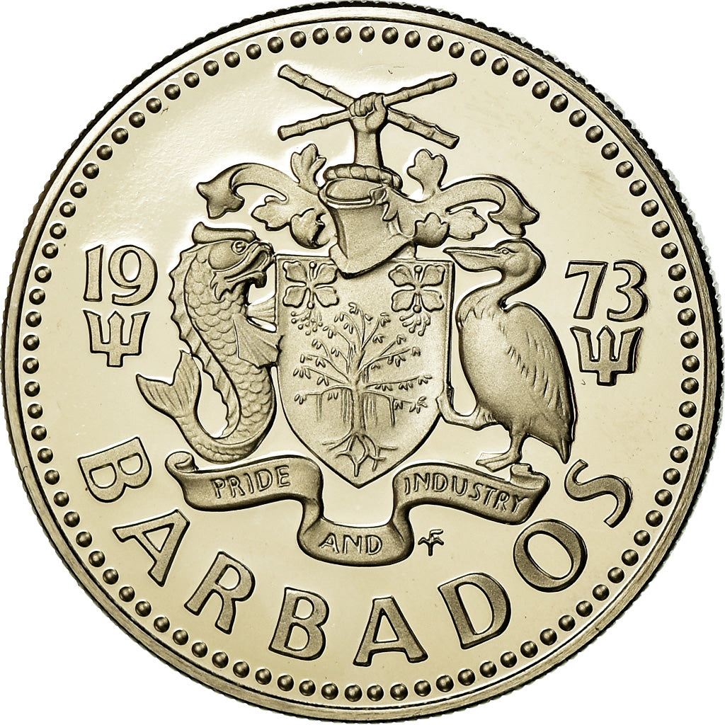 Coin, Barbados, 25 Cents, 1973, Franklin Mint, Proof, MS(65-70), Copper-nickel