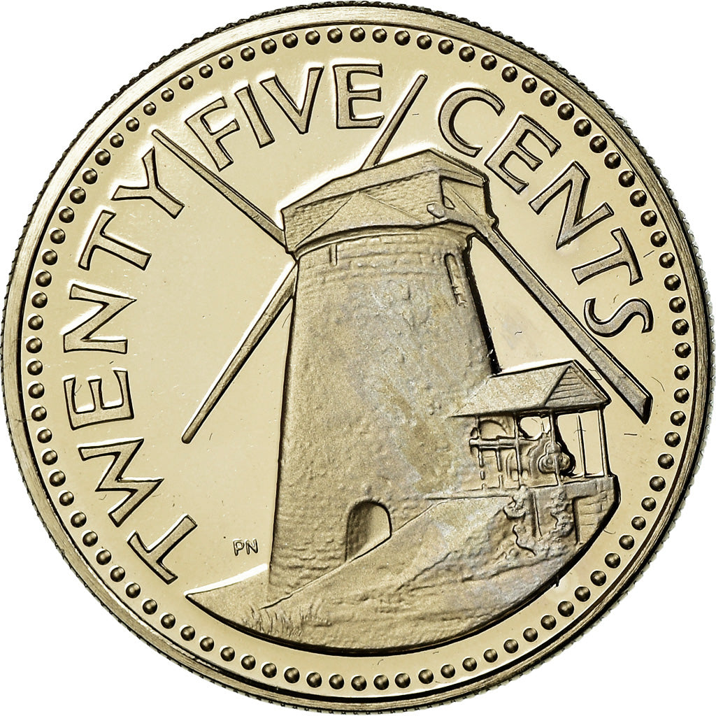 Coin, Barbados, 25 Cents, 1973, Franklin Mint, Proof, MS(65-70), Copper-nickel