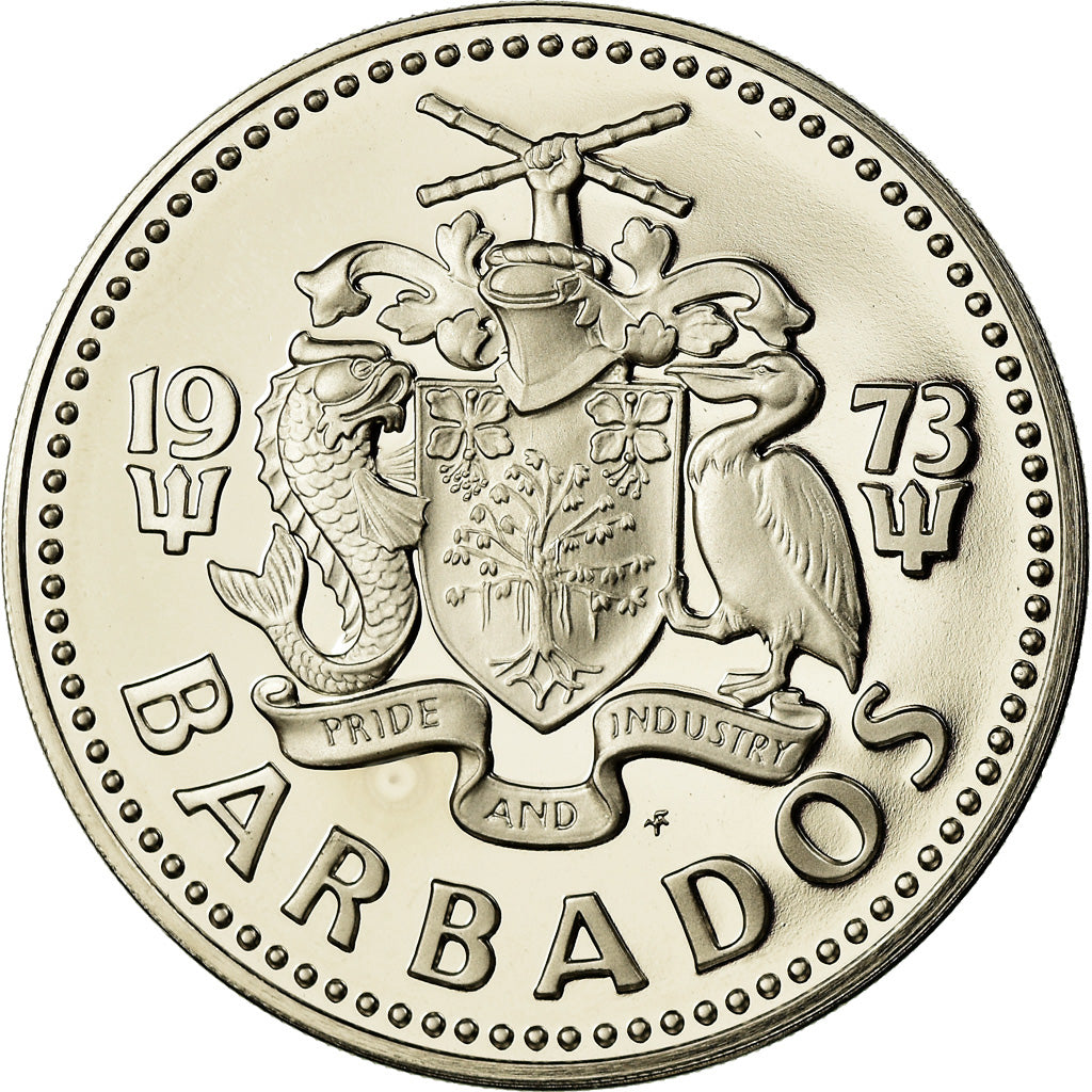 Coin, Barbados, 2 Dollars, 1973, Franklin Mint, Proof, MS(65-70), Copper-nickel