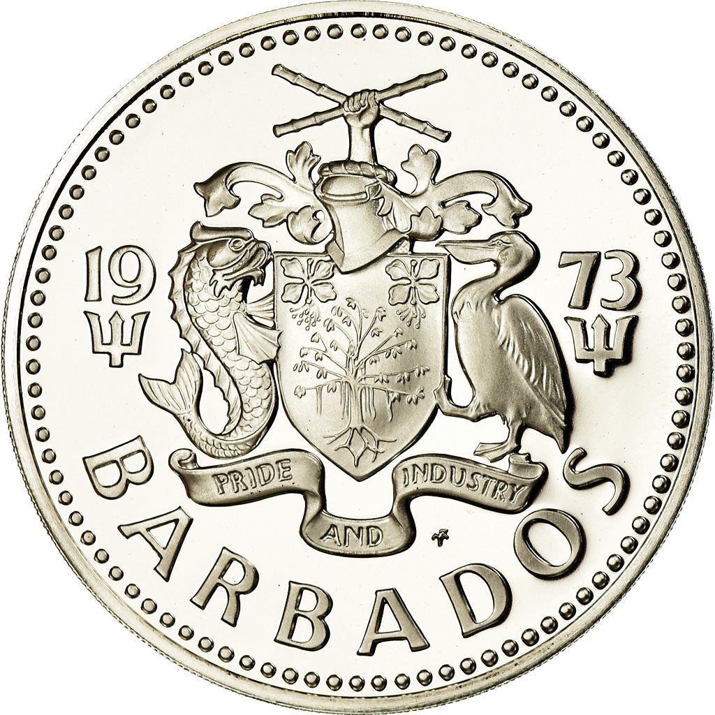 Coin, Barbados, 5 Dollars, 1973, Franklin Mint, Proof, MS(65-70), Silver, KM:16a