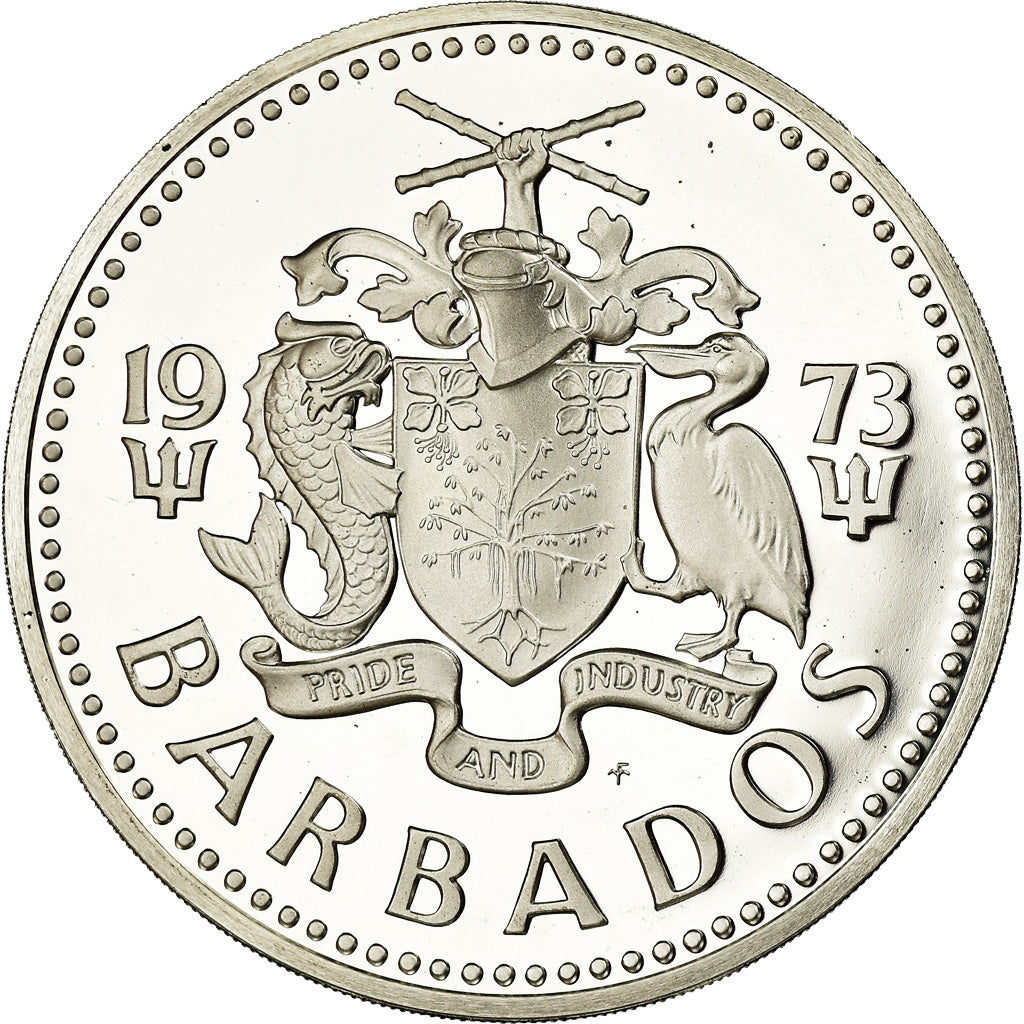 Moneta, Barbados, 10 Dollars, 1973, Franklin Mint, Proof, MS(65-70), Srebro