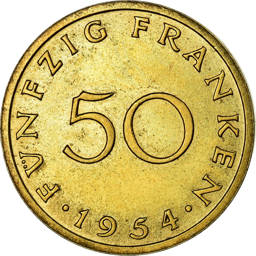 Münze, SAARLAND, 50 Franken, 1954, Paris, SS, Aluminum-Bronze, KM:3