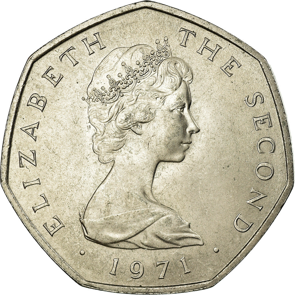 Coin, Isle of Man, Elizabeth II, 50 New Pence, 1971, MS(63), Copper-nickel