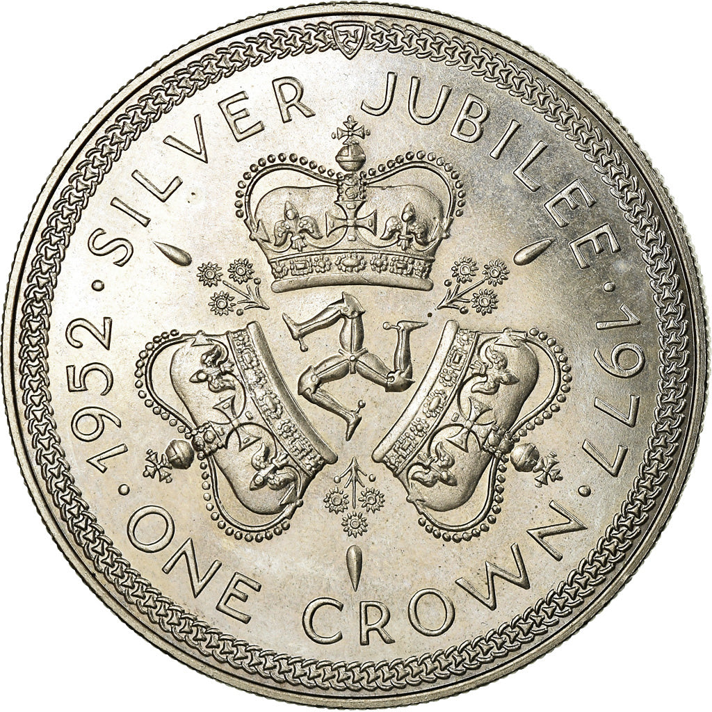 Coin, Isle of Man, Elizabeth II, Crown, 1977, Pobjoy Mint, AU(55-58)