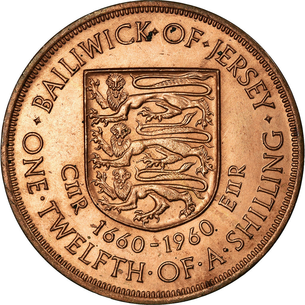 Coin, Jersey, Elizabeth II, 1/12 Shilling, 1960, AU(55-58), Bronze, KM:23