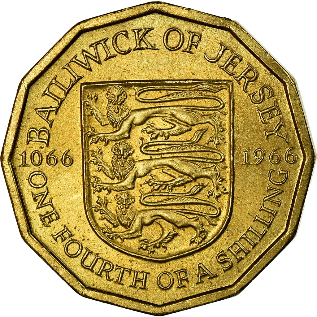 Coin, Jersey, Elizabeth II, 1/4 Shilling, 3 Pence, 1966, AU(55-58)