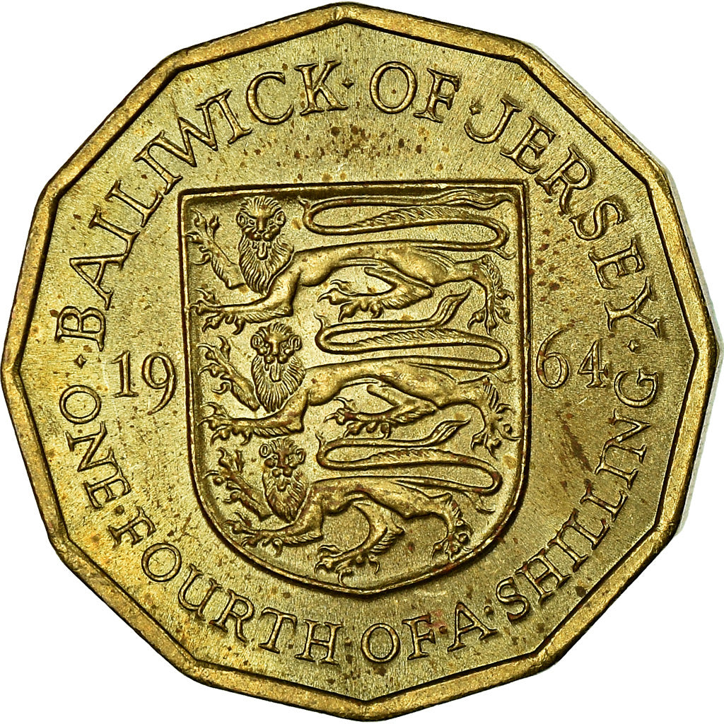 Coin, Jersey, Elizabeth II, 1/4 Shilling, 3 Pence, 1964, AU(55-58)