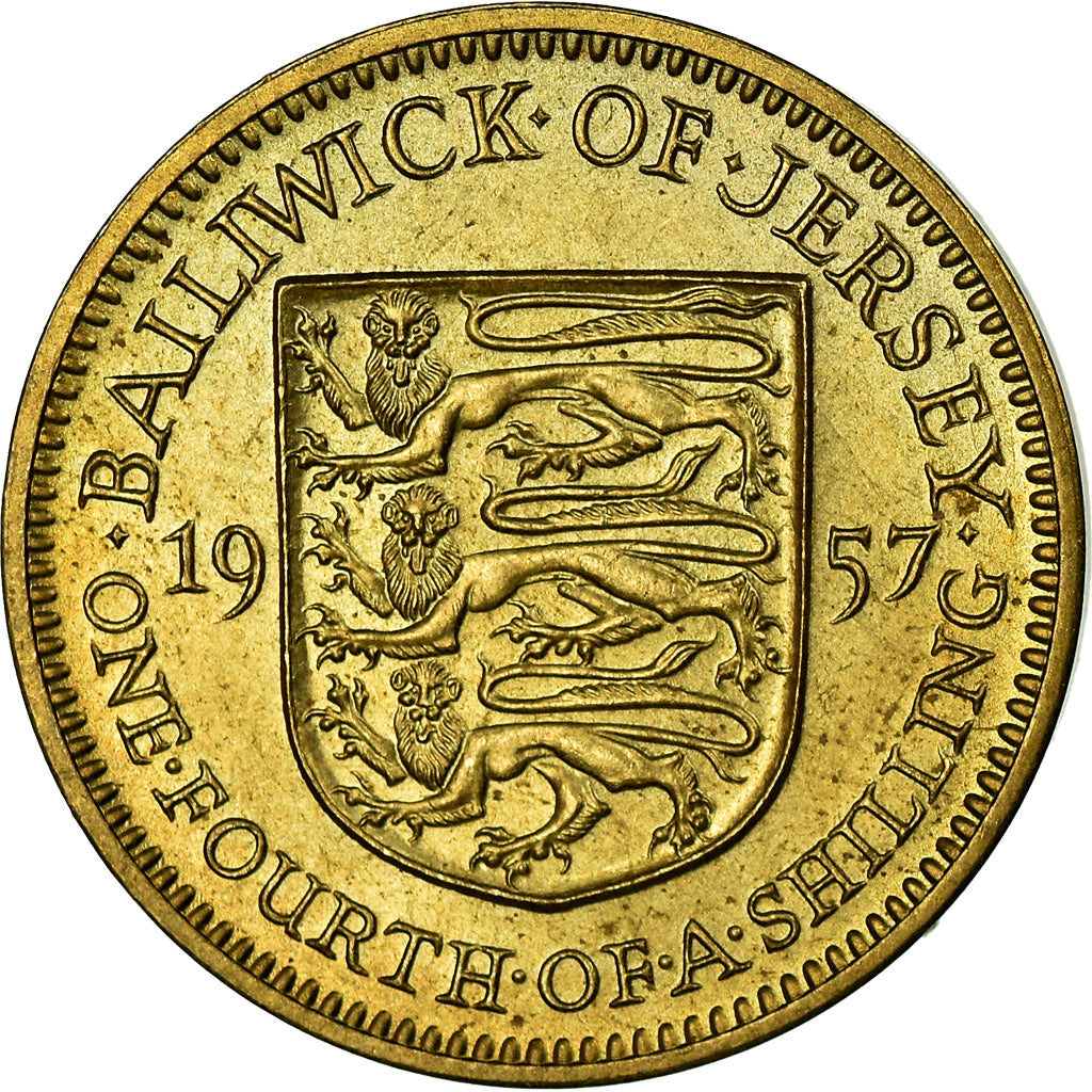 Coin, Jersey, Elizabeth II, 1/4 Shilling, 3 Pence, 1957, AU(55-58)