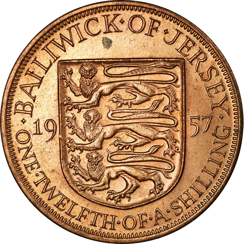 Coin, Jersey, Elizabeth II, 1/12 Shilling, 1957, AU(55-58), Bronze, KM:21