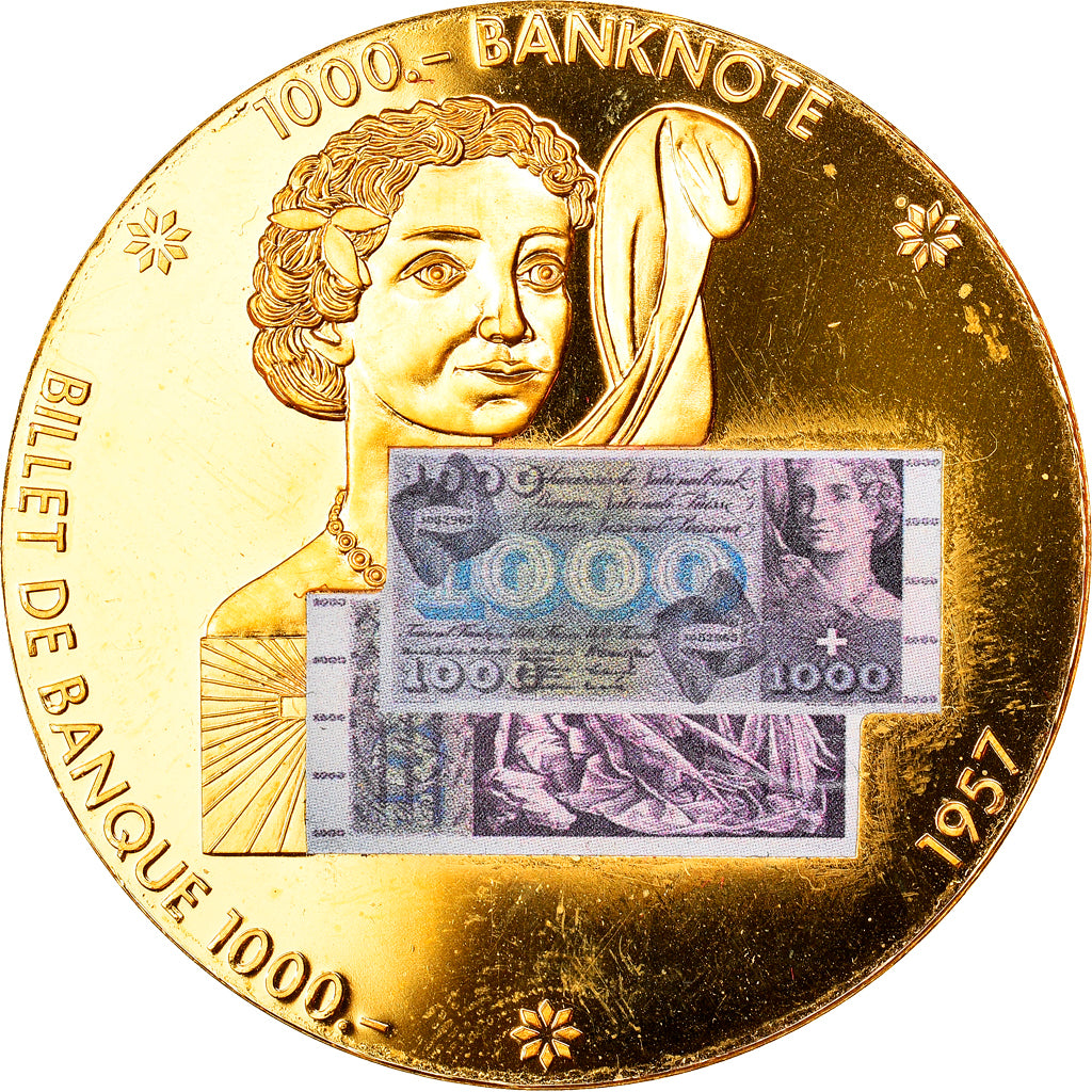 Suisse, Médaille, Billet de Banque 1000 Francs, 1957, SPL, Copper Gilt