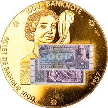 Suíça, Medal, Billet de Banque 1000 Francs, 1957, MS(63), Cobre Dourado
