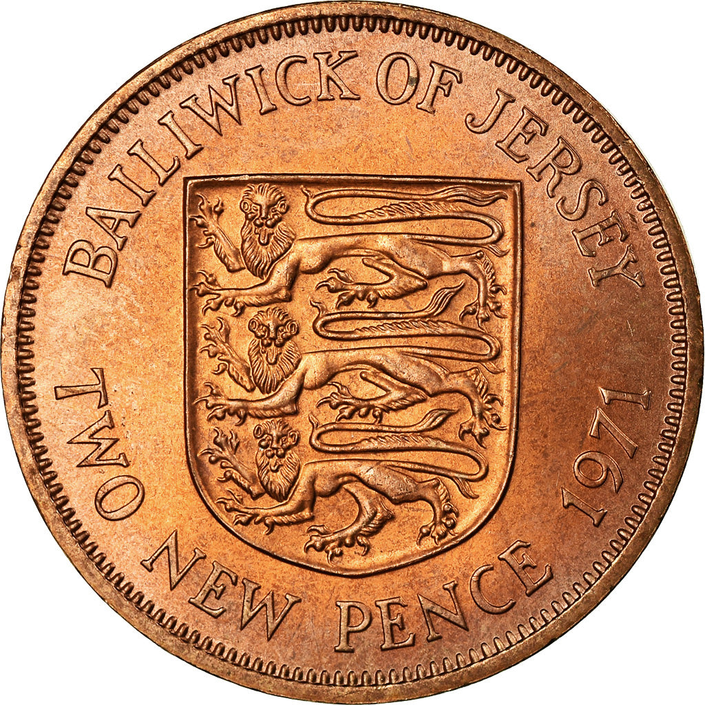 Coin, Jersey, Elizabeth II, 2 New Pence, 1971, MS(63), Bronze, KM:31