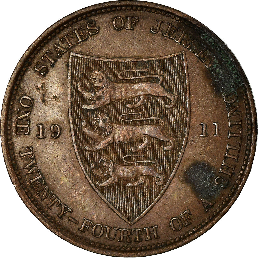 Coin, Jersey, George V, 1/24 Shilling, 1911, EF(40-45), Bronze, KM:11