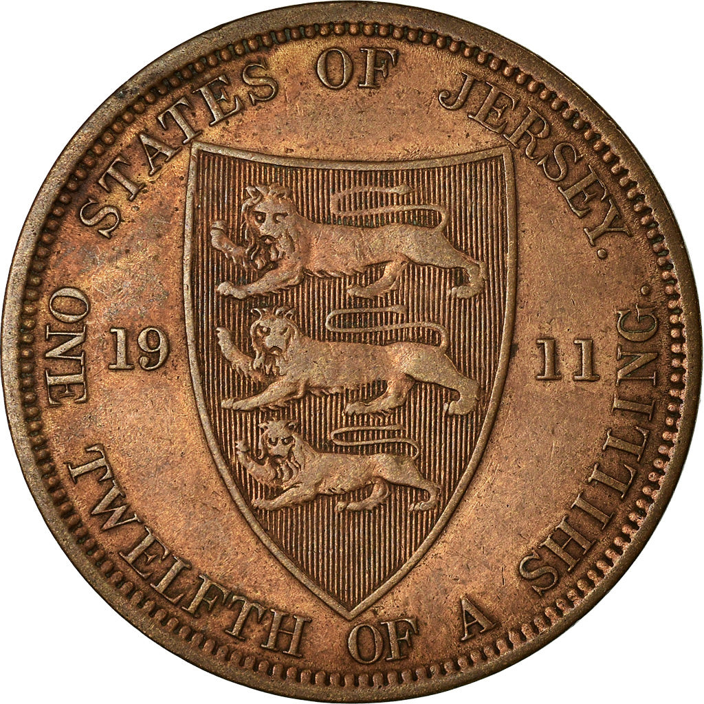 Coin, Jersey, George V, 1/12 Shilling, 1911, EF(40-45), Bronze, KM:12