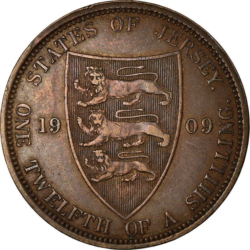 Coin, Jersey, Edward VII, 1/12 Shilling, 1909, EF(40-45), Bronze, KM:10