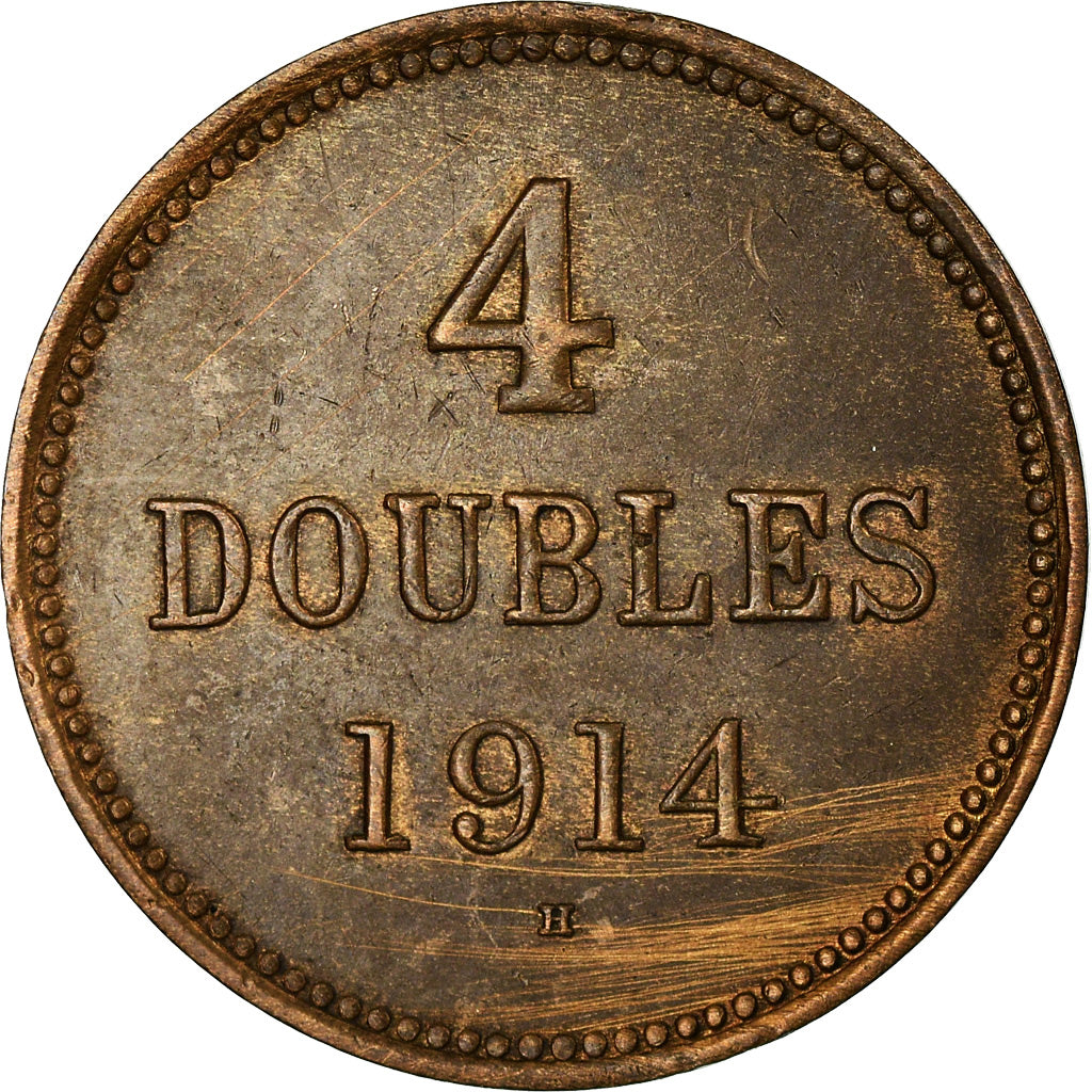 Coin, Guernsey, 4 Doubles, 1914, EF(40-45), Bronze, KM:13