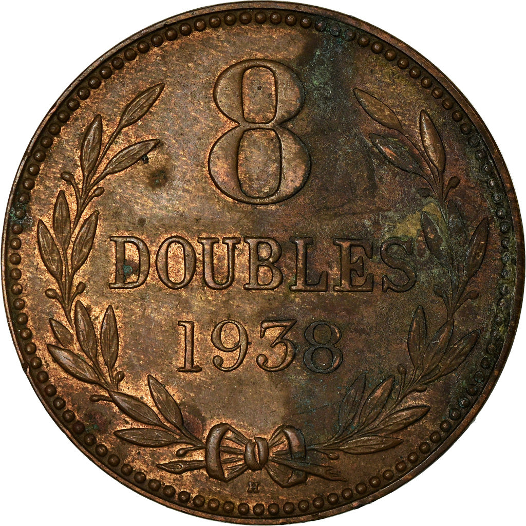 Moneta, Guernsey, 8 Doubles, 1938, Heaton, Birmingham, BB, Bronzo, KM:14