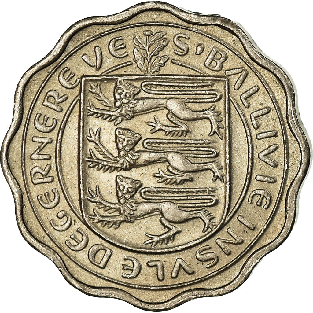 Coin, Guernsey, Elizabeth II, 3 Pence, 1959, AU(55-58), Copper-nickel, KM:18