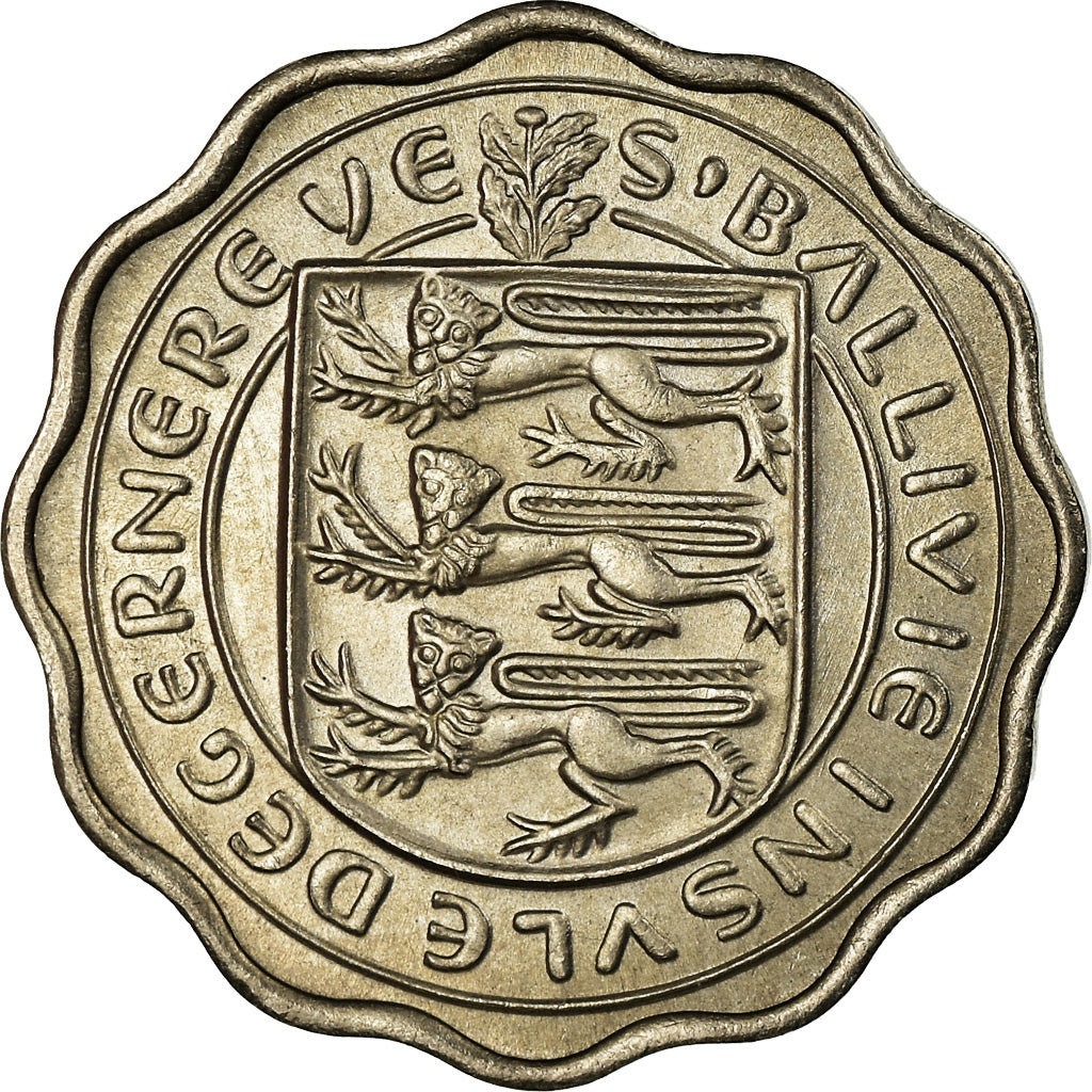 Coin, Guernsey, Elizabeth II, 3 Pence, 1956, MS(63), Copper-nickel, KM:17