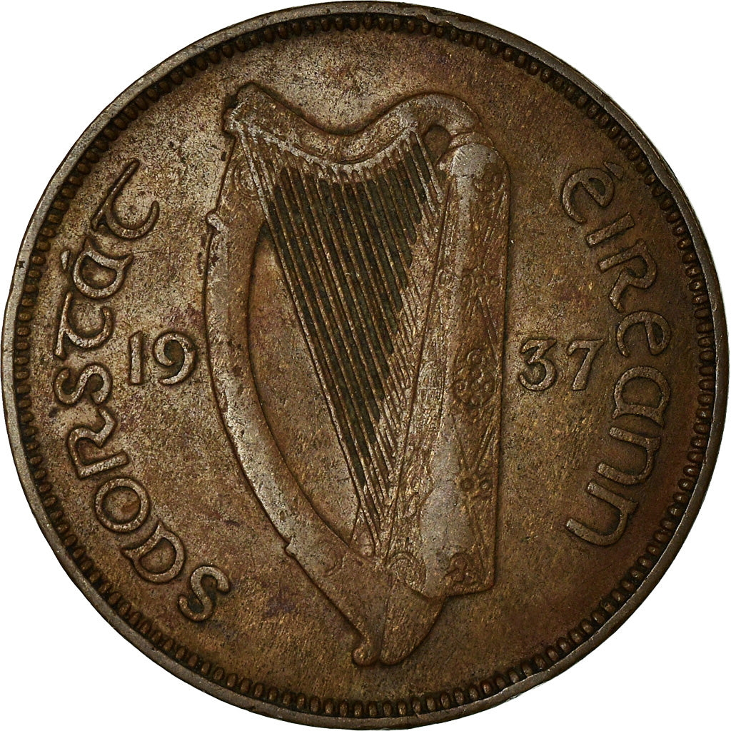 Coin, IRELAND REPUBLIC, 1/2 Penny, 1937, EF(40-45), Bronze, KM:2