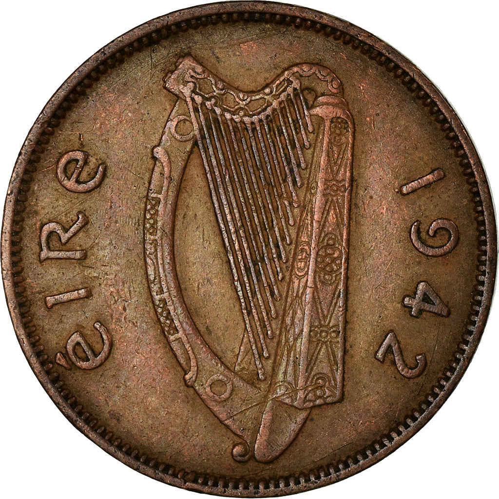 Coin, IRELAND REPUBLIC, 1/2 Penny, 1942, EF(40-45), Bronze, KM:10