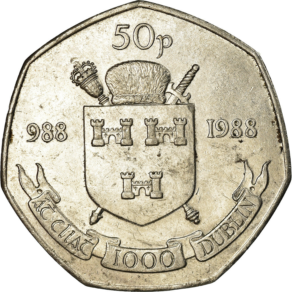 Moneta, REPUBBLICA D’IRLANDA, 50 Pence, 1988, BB, Rame-nichel, KM:26