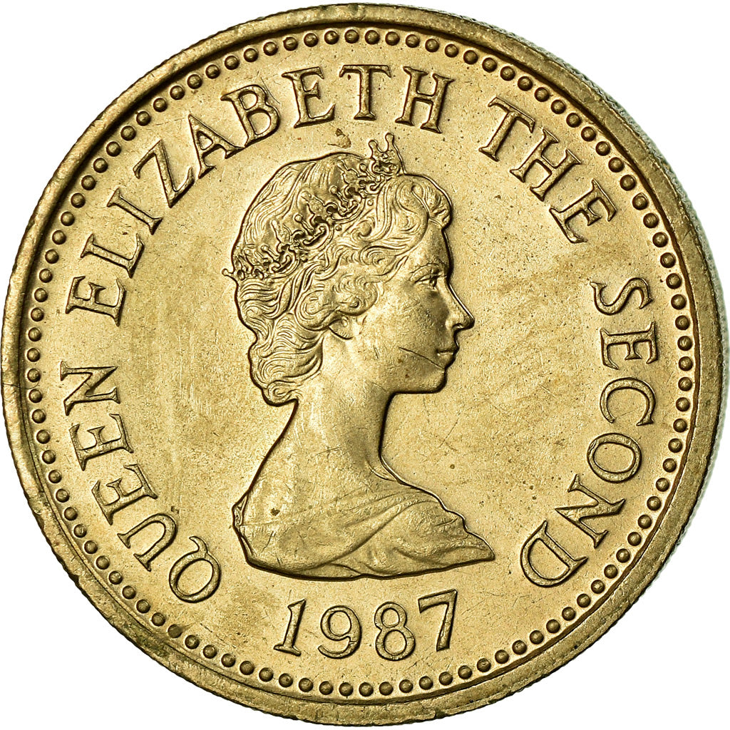 Coin, Jersey, Elizabeth II, Pound, 1987, MS(63), Nickel-brass, KM:72