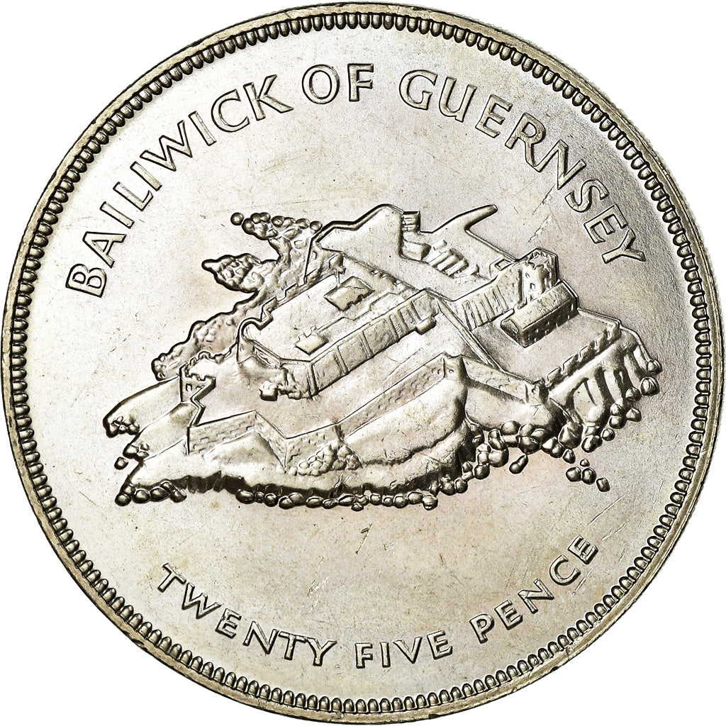 Coin, Guernsey, Elizabeth II, 25 Pence, 1977, MS(63), Copper-nickel, KM:31