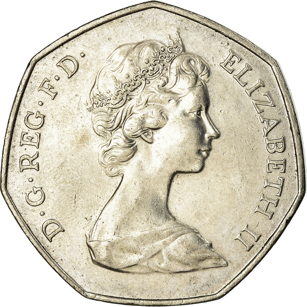 Coin, Great Britain, Elizabeth II, 50 Pence, 1973, EF(40-45), Copper-nickel