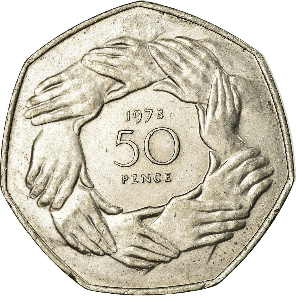 Coin, Great Britain, Elizabeth II, 50 Pence, 1973, EF(40-45), Copper-nickel