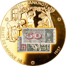 Switzerland, Medal, Billet de Banque 50 Francs, 1957, MS(63), Copper Gilt