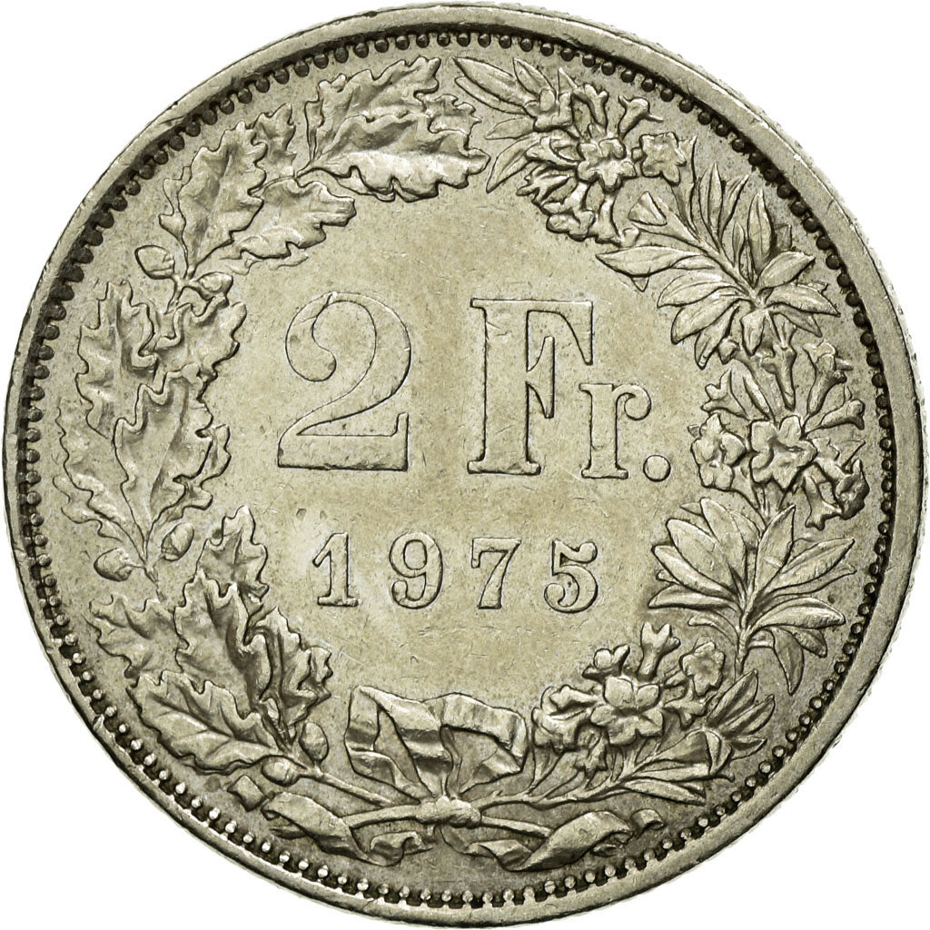 Coin, Switzerland, 2 Francs, 1975, AU(55-58), Copper-nickel, KM:21a.1