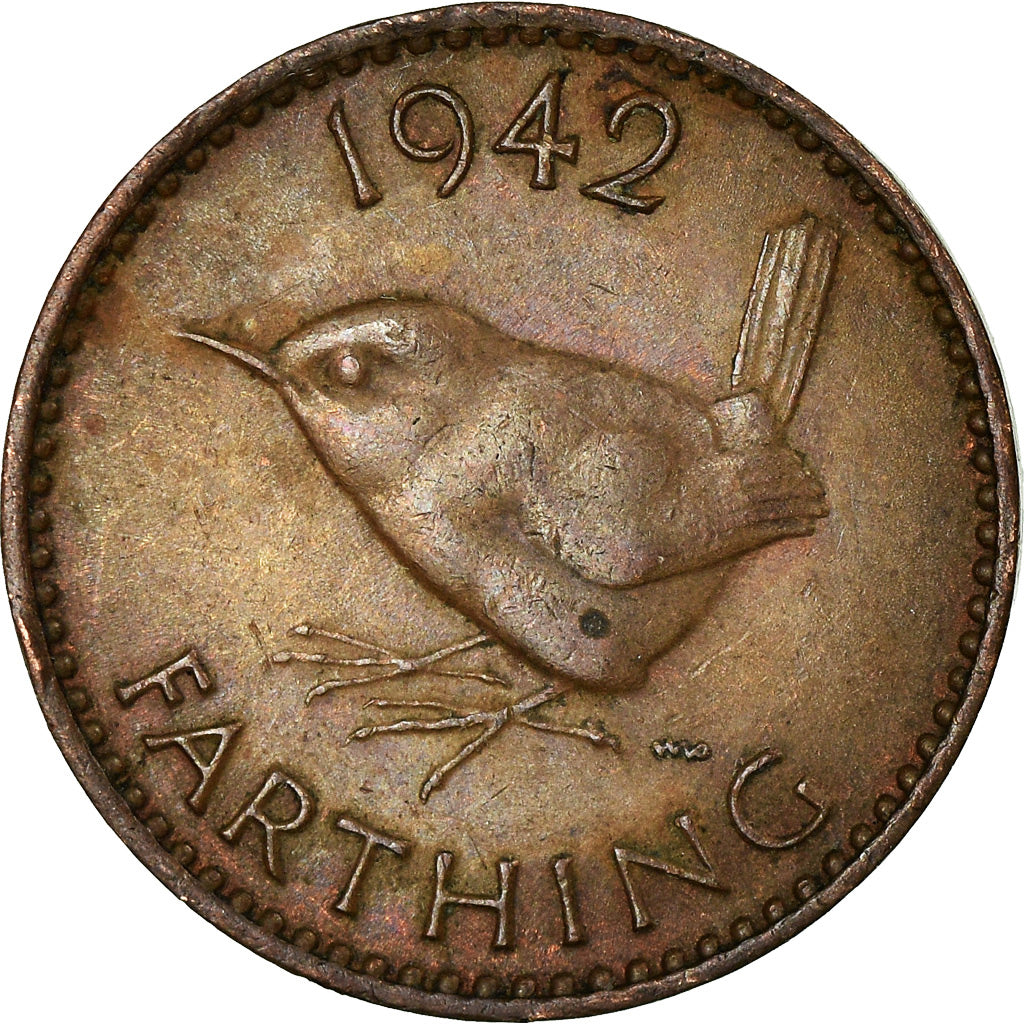 Coin, Great Britain, George VI, Farthing, 1942, EF(40-45), Bronze, KM:843